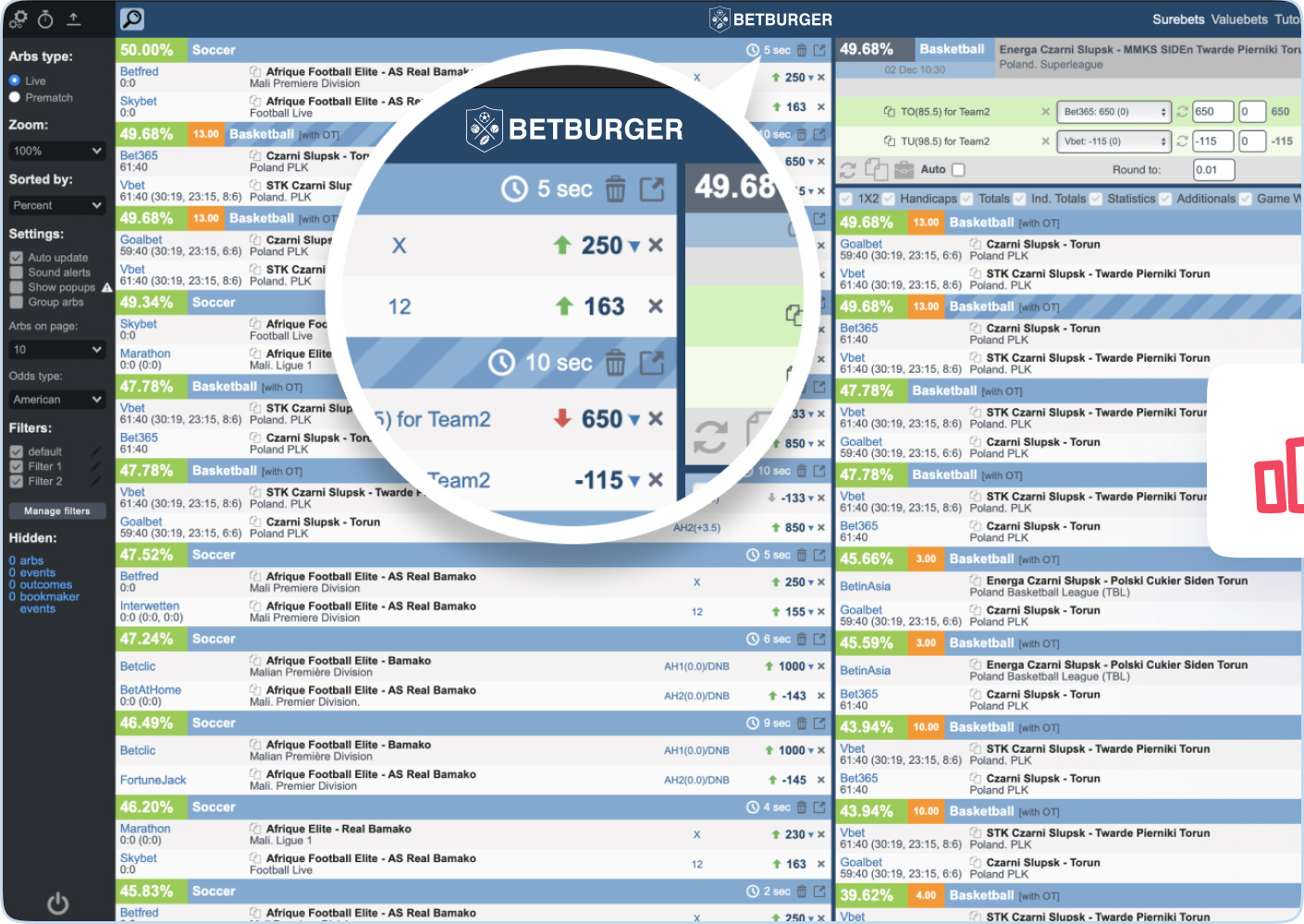 Scanner de arbitragem mostrando odds diferentes entre casas de apostas